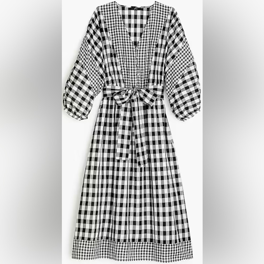 J. Crew Black and White V-Neck Tie-waist button-front dress in organic cotton
